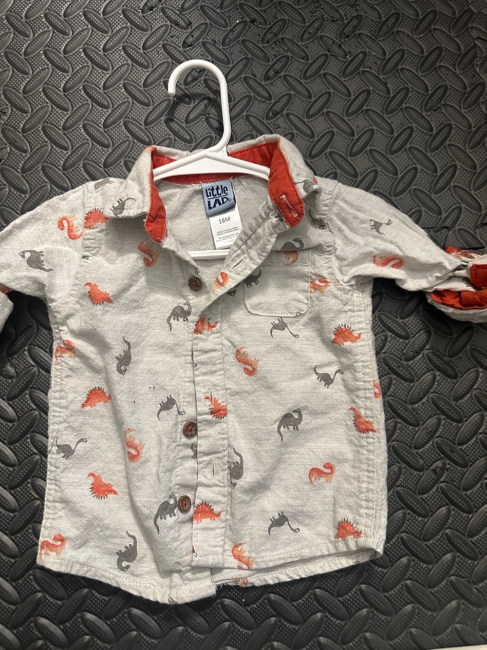 Beige Dino-Print Button-Up Shirt - Orange & Gray